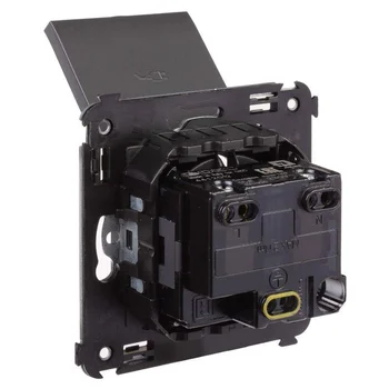 Розетка 1-м СП 2мод. Avanti "Черный матовый" 16А 2P+E защ. шторки с крышкой механизм черн. DKC 44120